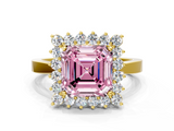 Yellow gold Fancy Pink Asscher  Cut Diamond Halo Ring with Round Brilliant Halo and Solitaire Band_28
