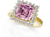 Yellow gold Fancy Pink Asscher  Cut Diamond Halo Ring with Round Brilliant Halo and Solitaire Band_29