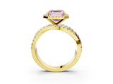 Yellow gold Fancy Pink Asscher Cut Diamond Halo Ring with Round Split Shank and Prong Setting_51