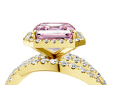 Yellow gold Fancy Pink Asscher Cut Diamond Halo Ring with Round Split Shank and Prong Setting_52