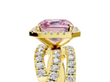Yellow gold Fancy Pink Asscher Cut Diamond Halo Ring with Round Split Shank and Prong Setting_53