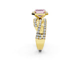 Yellow gold Fancy Pink Asscher Cut Diamond Halo Ring with Round Split Shank and Prong Setting_56