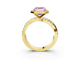 Yellow gold Fancy Pink Asscher Cut Diamond Halo Ring with Round Split Shank and Prong Setting_57
