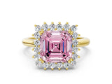 Yellow gold Fancy Pink Asscher  Cut Diamond Halo Ring with Solitaire Band and Prong Setting_46