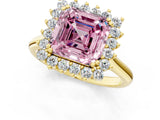 Yellow gold Fancy Pink Asscher  Cut Diamond Halo Ring with Solitaire Band and Prong Setting_47