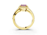 Yellow gold Fancy Pink Asscher Cut Diamond Halo Ring with Split Shank Pavé Band and Four-Prong Setting_3