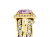 Yellow gold Fancy Pink Asscher Cut Diamond Halo Ring with Split Shank Pavé Band and Four-Prong Setting_5