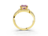 Yellow gold Fancy Pink Asscher Cut Diamond Halo Ring with Split Shank and Bezel Accents and Four-Prong Setting_3