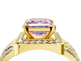 Yellow gold Fancy Pink Asscher Cut Diamond Halo Ring with Split Shank and Bezel Accents and Four-Prong Setting_4