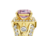 Yellow gold Fancy Pink Asscher Cut Diamond Halo Ring with Split Shank and Bezel Accents and Four-Prong Setting_5