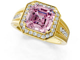 Yellow gold Fancy Pink Asscher Cut Diamond Halo Ring with Split Shank and Bezel Accents and Prong Setting_1