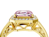 Yellow gold Fancy Pink Asscher Cut Diamond Halo Ring with Split Shank and Bezel Accents and Prong Setting_4