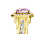 Yellow gold Fancy Pink Asscher Cut Diamond Halo Ring with Split Shank and Bezel Accents and Prong Setting_5