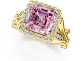Yellow gold Fancy Pink Asscher Cut Diamond Halo Ring with Vintage Split Shank and Four-Prong Setting_40