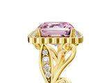 Yellow gold Fancy Pink Asscher Cut Diamond Halo Ring with Vintage Split Shank and Four-Prong Setting_44
