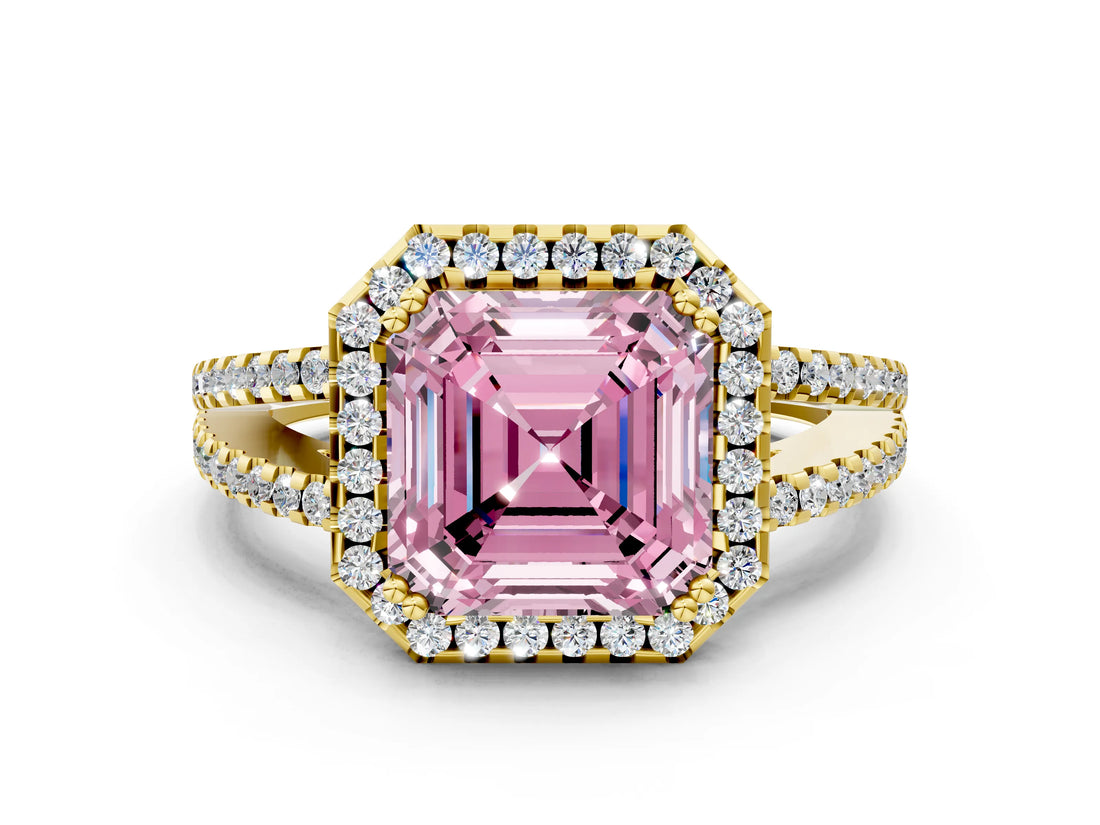 Yellow gold Fancy Pink Asscher Cut Diamond Halo Split Shank Engagement Ring_39