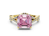 Yellow gold Fancy Pink Asscher Cut Diamond  Halo Twist Band Solitaire Prong Setting Ring_24