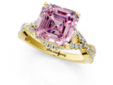 Yellow gold Fancy Pink Asscher Cut Diamond  Halo Twist Band Solitaire Prong Setting Ring_25