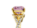 Yellow gold Fancy Pink Asscher Cut Diamond  Halo Twist Band Solitaire Prong Setting Ring_29