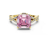 Yellow gold Fancy Pink Asscher Cut Diamond  Halo Twist Band Solitaire Prong Setting Ring_42
