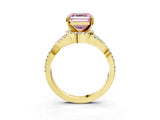 Yellow gold Fancy Pink Asscher Cut Diamond  Halo Twist Band Solitaire Prong Setting Ring_45
