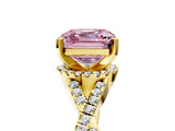 Yellow gold Fancy Pink Asscher Cut Diamond  Halo Twist Band Solitaire Prong Setting Ring_47