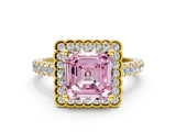 Yellow gold Fancy Pink Asscher  Cut Diamond Milgrain Floral Halo Engagement Ring with Pavé Band_15