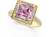 Yellow gold Fancy Pink Asscher  Cut Diamond Milgrain Floral Halo Engagement Ring with Pavé Band_16