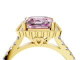 Yellow gold Fancy Pink Asscher  Cut Diamond Milgrain Floral Halo Engagement Ring with Pavé Band_19