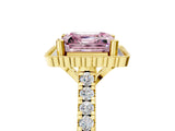 Yellow gold Fancy Pink Asscher  Cut Diamond Milgrain Floral Halo Engagement Ring with Pavé Band_20