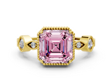 Yellow gold Fancy Pink Asscher  Cut Diamond Milgrain Marquise Band with Prong Setting_3