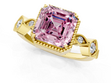 Yellow gold Fancy Pink Asscher  Cut Diamond Milgrain Marquise Band with Prong Setting_4