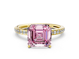 Yellow gold Fancy Pink Asscher  Cut Diamond Pavé Band Ring with Four-Prong Setting_20