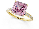 Yellow gold Fancy Pink Asscher  Cut Diamond Pavé Band Ring with Four-Prong Setting_21