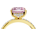 Yellow gold Fancy Pink Asscher  Cut Diamond Pavé Band Ring with Four-Prong Setting_24