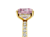 Yellow gold Fancy Pink Asscher  Cut Diamond Pavé Band Ring with Four-Prong Setting_25