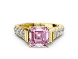 Yellow gold Fancy Pink Asscher  Cut Diamond Pavé Band Solitaire with Four-Prong Setting_15