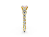Yellow gold Fancy Pink Asscher  Cut Diamond Pavé Band Solitaire with Four-Prong Setting_17