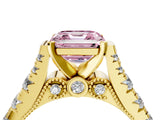 Yellow gold Fancy Pink Asscher  Cut Diamond Pavé Band Solitaire with Four-Prong Setting_19