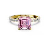 Yellow gold Fancy Pink Asscher  Cut Diamond Pavé Band Solitaire with Four-Prong Setting_3