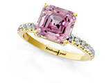 Yellow gold Fancy Pink Asscher  Cut Diamond Pavé Band Solitaire with Four-Prong Setting_4
