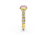 Yellow gold Fancy Pink Asscher  Cut Diamond Pavé Band Solitaire with Four-Prong Setting_5