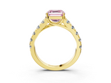 Yellow gold Fancy Pink Asscher  Cut Diamond Pavé Band Solitaire with Four-Prong Setting_6