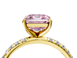 Yellow gold Fancy Pink Asscher  Cut Diamond Pavé Band Solitaire with Four-Prong Setting_7
