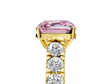 Yellow gold Fancy Pink Asscher  Cut Diamond Pavé Band Solitaire with Four-Prong Setting_8