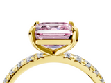 Yellow gold Fancy Pink Asscher  Cut Diamond Pavé Band with Four-Prong Setting_21