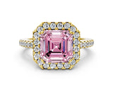 Yellow gold Fancy Pink Asscher Cut Diamond Pavé Halo Ring with Four-Prong Setting_35
