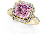 Yellow gold Fancy Pink Asscher Cut Diamond Pavé Halo Ring with Four-Prong Setting_36