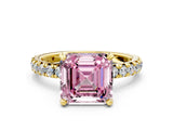 Yellow gold Fancy Pink Asscher Cut Diamond Pavé Solitaire Ring with Round Band and Prong Setting_12