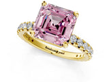 Yellow gold Fancy Pink Asscher Cut Diamond Pavé Solitaire Ring with Round Band and Prong Setting_13